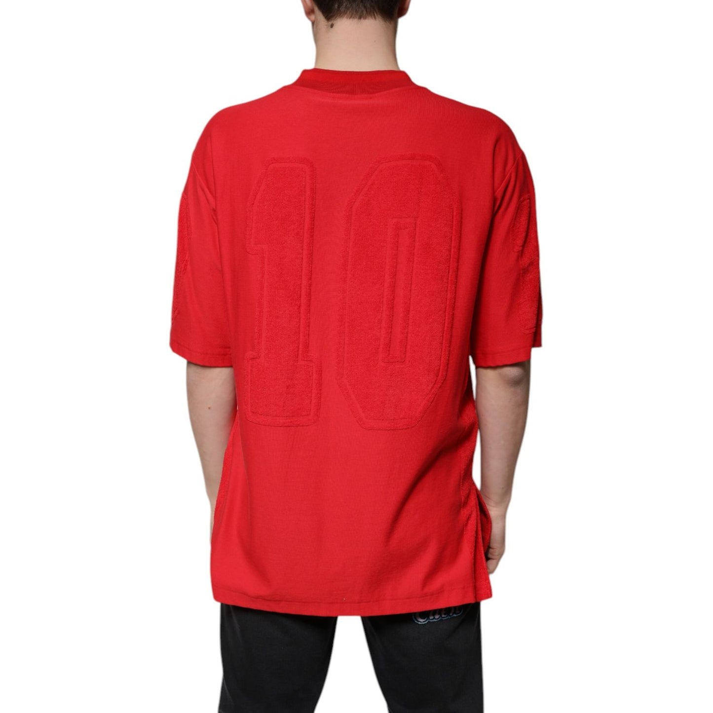 Dolce & Gabbana Red Cotton V-neck Short Sleeves T-shirt
