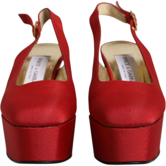 Dolce & Gabbana Dolce & Gabbana Red Platform Slingback Heels Sandals Shoes LA12056-37.5 1728,67345645728,Dolce & Gabbana,EU37.5/US7,Material: Leather,Preowned / Defect,Red,Sandals - Women - Shoes,Shoes,Women,Women - Shoes