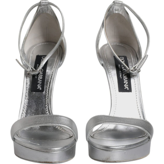 Dolce & Gabbana Dolce & Gabbana Silver Leather Platform Keira Sandals Shoes LA12135-40 1728,67345645728,Dolce & Gabbana,EU40/US9.5,Material: 100% Lamb Leather,Preowned / Defect,Sandals - Women - Shoes,Shoes,Silver,Women,Women - Shoes