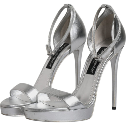 Dolce & Gabbana Dolce & Gabbana Silver Leather Platform Keira Sandals Shoes LA12135-40 1728,67345645728,Dolce & Gabbana,EU40/US9.5,Material: 100% Lamb Leather,Preowned / Defect,Sandals - Women - Shoes,Shoes,Silver,Women,Women - Shoes