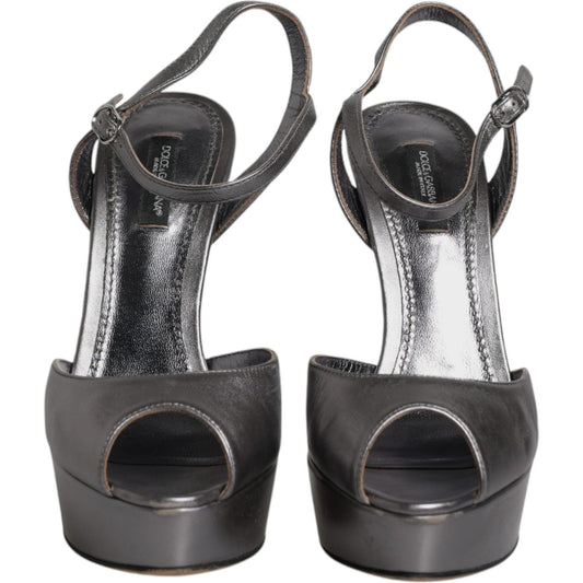Dolce & Gabbana Dolce & Gabbana Silver Leather Platform Heels Sandals Shoes LA12137-38 1728,67345645728,Dolce & Gabbana,EU38/US7.5,Material: 100% Lamb Leather,Preowned / Defect,Sandals - Women - Shoes,Shoes,Silver,Women,Women - Shoes