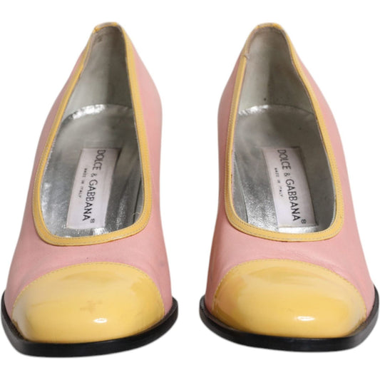 Dolce & Gabbana Dolce & Gabbana Pink Yellow Leather Block Heels Pumps Shoes LA12213-39 1728,67345645728,Dolce & Gabbana,EU39/US8.5,Material: Leather,Pink,Preowned / Defect,Pumps - Women - Shoes,Shoes,Women,Women - Shoes