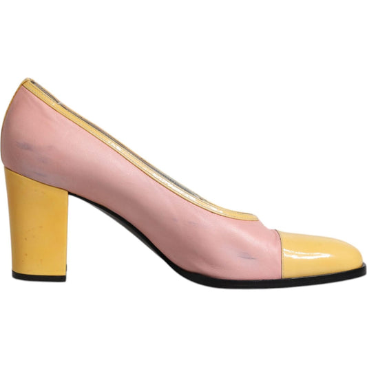 Dolce & Gabbana Dolce & Gabbana Pink Yellow Leather Block Heels Pumps Shoes LA12213-39 1728,67345645728,Dolce & Gabbana,EU39/US8.5,Material: Leather,Pink,Preowned / Defect,Pumps - Women - Shoes,Shoes,Women,Women - Shoes