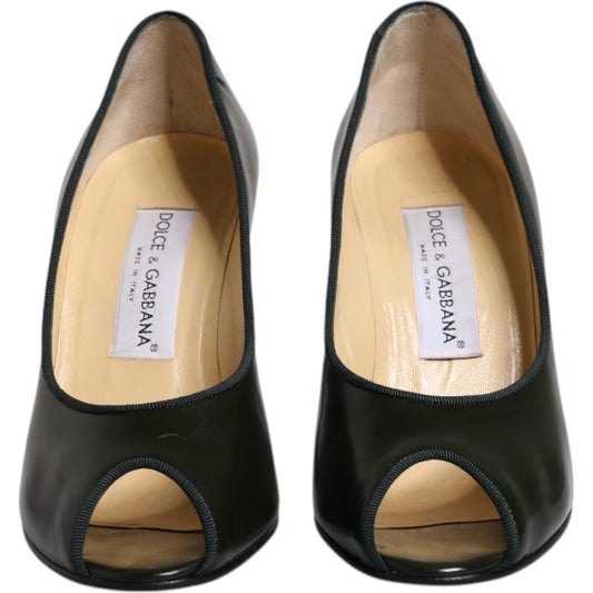 Dolce & Gabbana Dolce & Gabbana Green Leather Peep Toe Heels Pumps Shoes LA12220-39 1728,67345645728,Dolce & Gabbana,EU39/US8.5,Green,Material: Leather,Preowned / Defect,Pumps - Women - Shoes,Shoes,Women,Women - Shoes