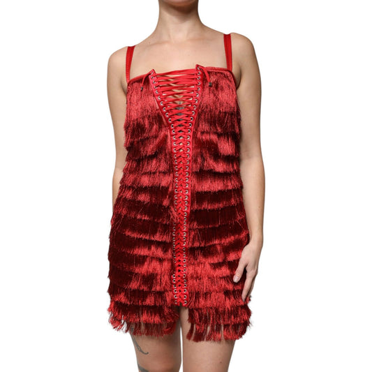 Dolce & Gabbana Dolce & Gabbana Red Lace Tassel Sleeveless Sheath Mini Dress DR281321-40 1728,67345645728,Clothing,Dolce & Gabbana,Dresses - Women - Clothing,IT40|S,Material: 90% Nylon 10% Silk,New with tags,Red,Women,Women - Clothing