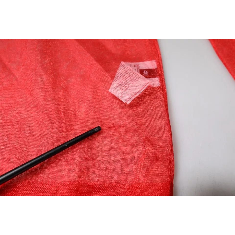 Dolce & Gabbana Red Mesh Turtleneck Long Sleeve Blouse Top