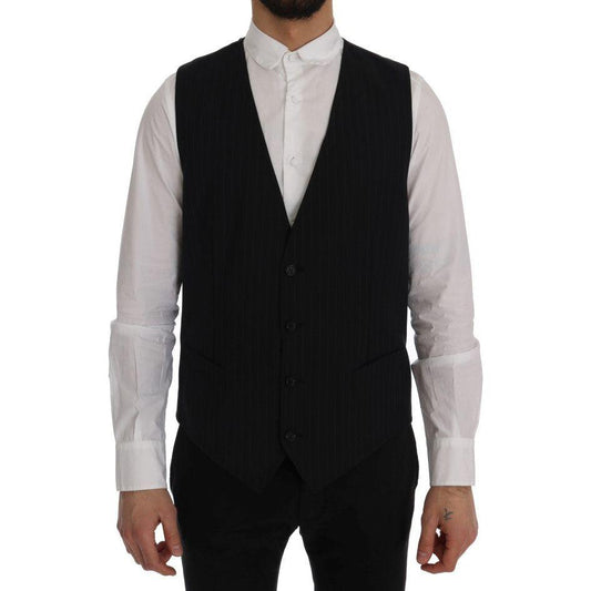 Dolce & Gabbana Elegant Blue Striped Waistcoat Vest Dolce & Gabbana Gray