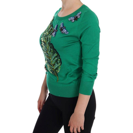Dolce & Gabbana Embellished Green Silk Pullover Sweater Dolce & Gabbana Sea Green