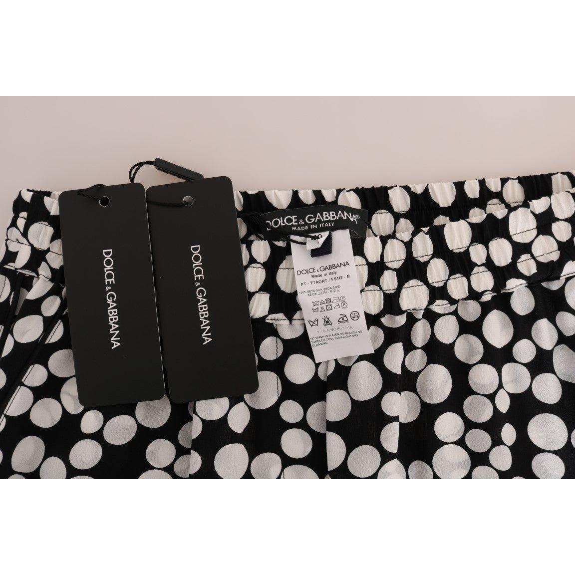 Dolce & Gabbana Black White Polka Dottes Silk Pants