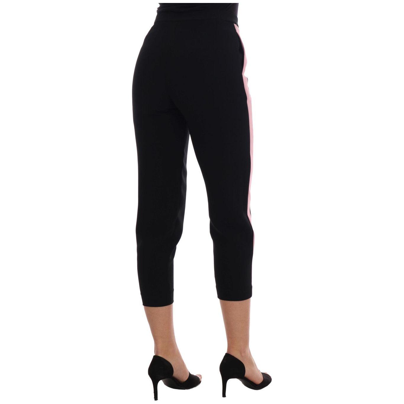Dolce & Gabbana Black Stretch Pink Stripes Capri Pants