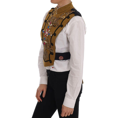 Dolce & Gabbana Yellow Crystal Cross Vest Jacket