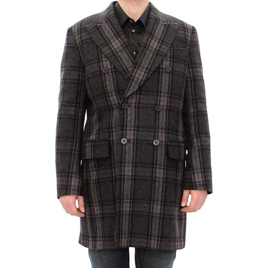 Dolce & Gabbana Sicilia Checkered Wool Blend Coat Coats & Jackets Dolce & Gabbana Dark Slate Gray