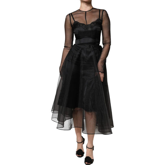 Dolce & Gabbana Dolce & Gabbana Black Tulle A-line Midi Cocktail Gown Dress DR281234-40 1728,67345645728,Black,Clothing,Dolce & Gabbana,Dresses - Women - Clothing,IT40|S,Material: 90% Nylon 10% Polyester,New with tags,Women,Women - Clothing