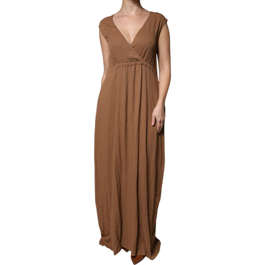 Fabiana Filippi Fabiana Filippi Brown Sleeveless Deep V-neck A-line Long Maxi Dress DR281415-40 1728,67345645728,Brown,Clothing,Dresses - Women - Clothing,Fabiana Filippi,IT40|S,Material: 57% Acetate 43% Silk,Preowned / Defect,Women,Women - Clothing