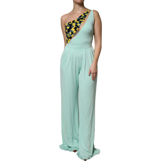Elisabetta Franchi Elisabetta Franchi Mint Green One Shoulder Long Jumpsuit Dress DR281421-42 1728,67345645728,Clothing,Dresses - Women - Clothing,Elisabetta Franchi,Green,IT42|M,Material: 95% Viscose 5% Elastane,Preowned / Defect,Women,Women - Clothing