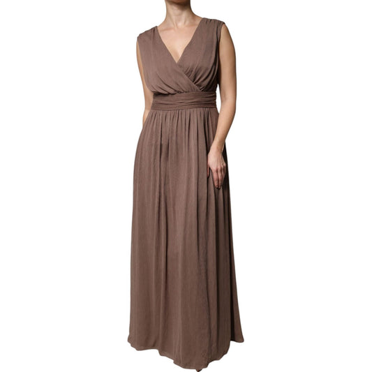 Peserico Peserico Brown Sleeveless Deep V-neck A-line Long Maxi Dress DR281422-42 1728,67345645728,Brown,Clothing,Dresses - Women - Clothing,IT42|M,Material: 100% Polyester,Peserico,Preowned / Defect,Women,Women - Clothing
