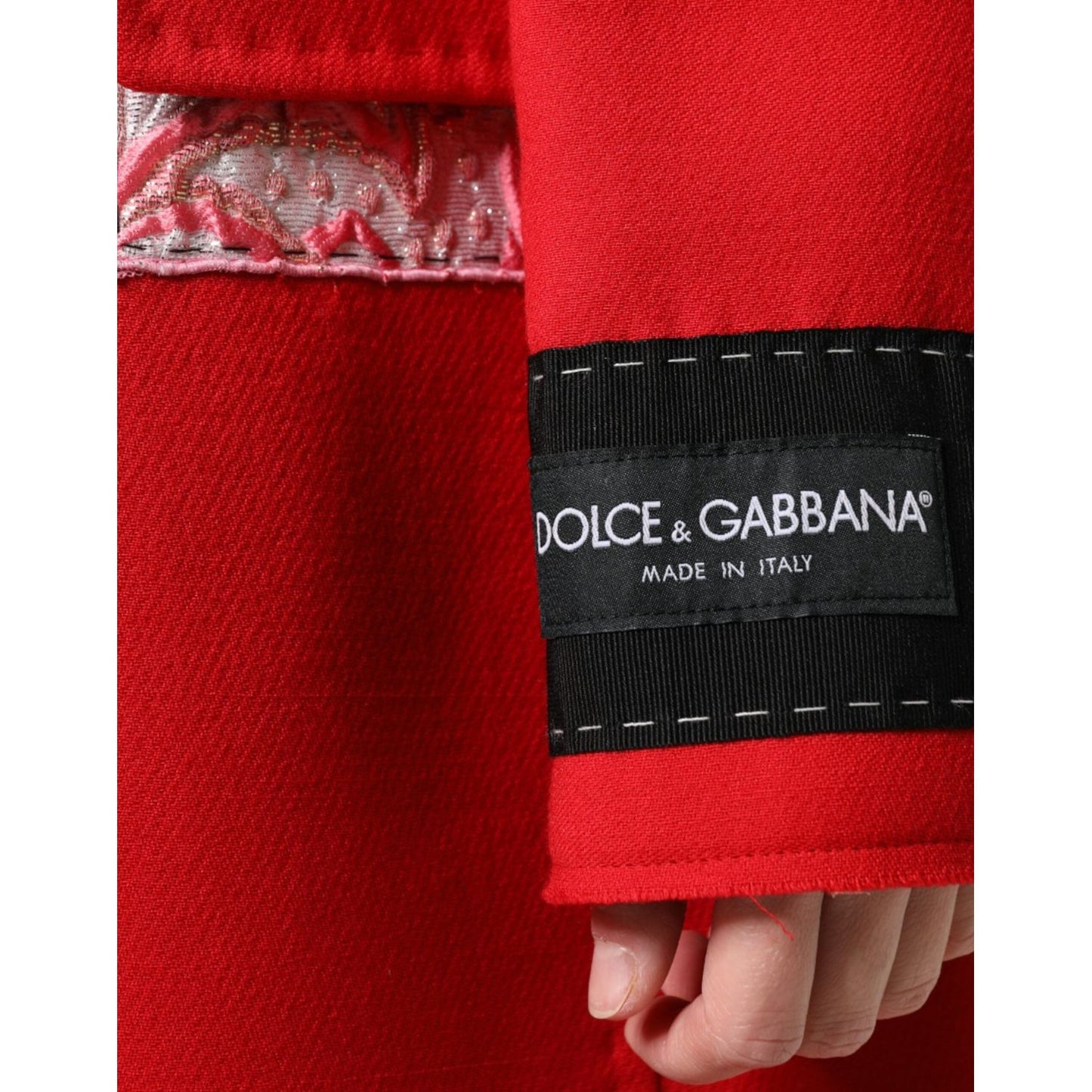 Dolce & Gabbana Red Jacquard Wool Women Trenchcoat Jacket JKT4196-48