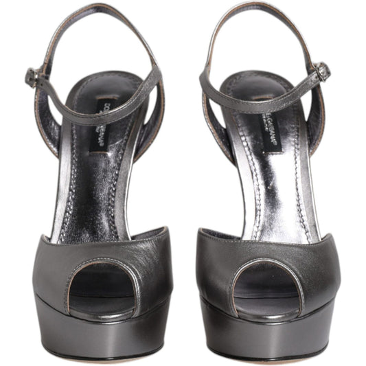 Dolce & Gabbana Dolce & Gabbana Silver Leather Platform Heels Sandals Shoes LA12204-38 1728,67345645728,Dolce & Gabbana,EU38/US7.5,Material: 100% Leather,Preowned / Defect,Sandals - Women - Shoes,Shoes,Silver,Women,Women - Shoes