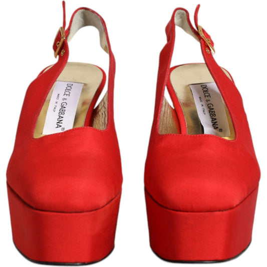 Dolce & Gabbana Dolce & Gabbana Red Platform Slingback Heels Sandals Shoes LA12218-39.5 1728,67345645728,Dolce & Gabbana,EU39.5/US9,Material: Leather,Preowned / Defect,Red,Sandals - Women - Shoes,Shoes,Women,Women - Shoes