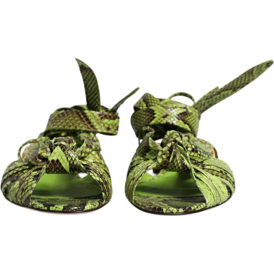 Dolce & Gabbana Dolce & Gabbana Green Animal Print Ankle Wrap Sandals Shoes LA12254-39.5 1728,67345645728,Dolce & Gabbana,EU39.5/US9,Flat Shoes - Women - Shoes,Green,Material: Leather,New with tags,Shoes,Women,Women - Shoes
