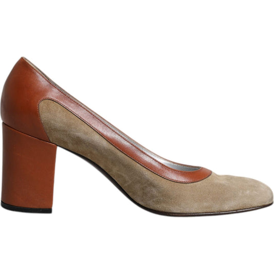 Dolce & Gabbana Dolce & Gabbana Beige Brown Leather Block Heels Pumps Shoes LA12272-40 1728,67345645728,Beige,Dolce & Gabbana,EU40/US9.5,Material: Leather,Preowned / Defect,Pumps - Women - Shoes,Shoes,Women,Women - Shoes