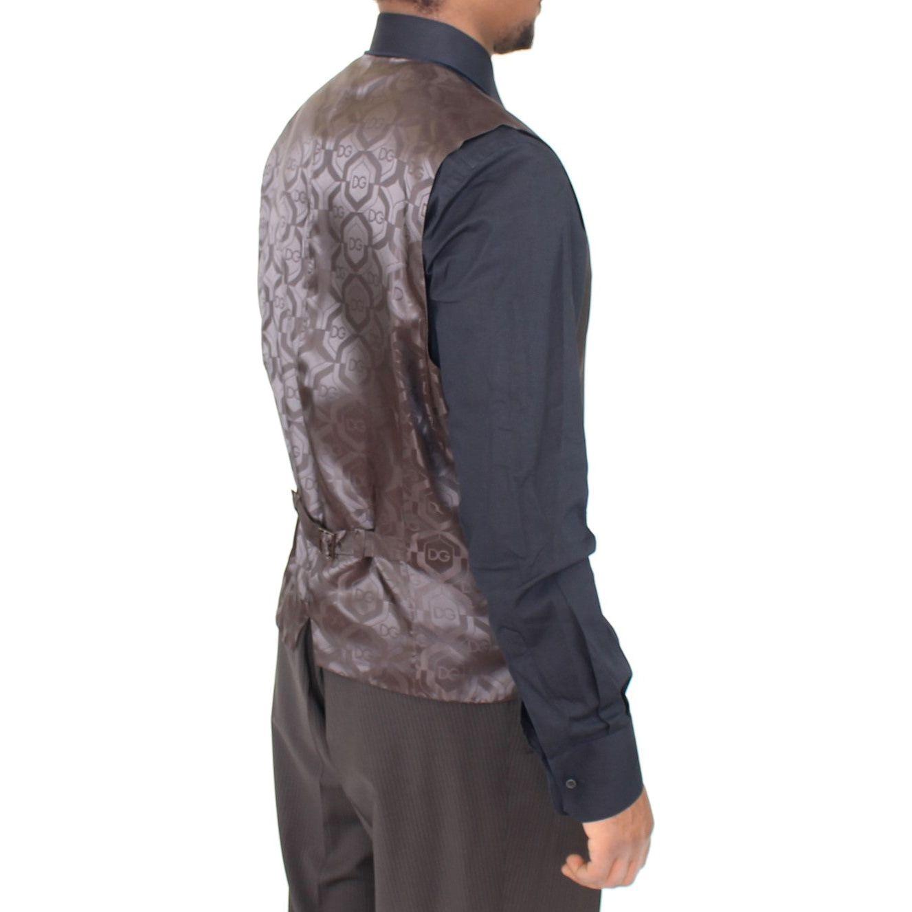 Dolce & Gabbana Brown Striped Stretch Dress Vest