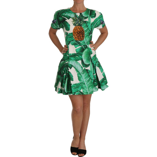 Dolce & Gabbana Elegant Green Banana Leaf Print A-Line Dress Dolce & Gabbana Dark Slate Gray