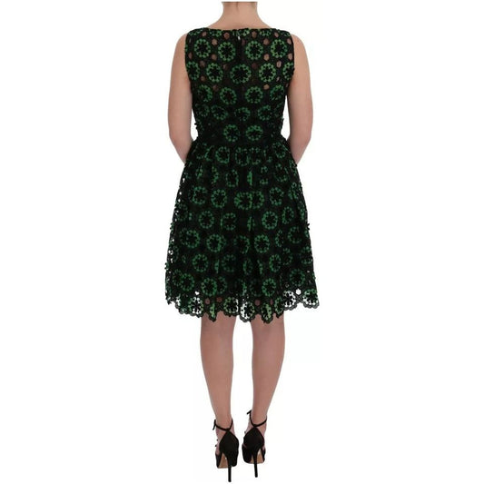 Dolce & Gabbana Green Floral Ricamo A-Line Shift Dress