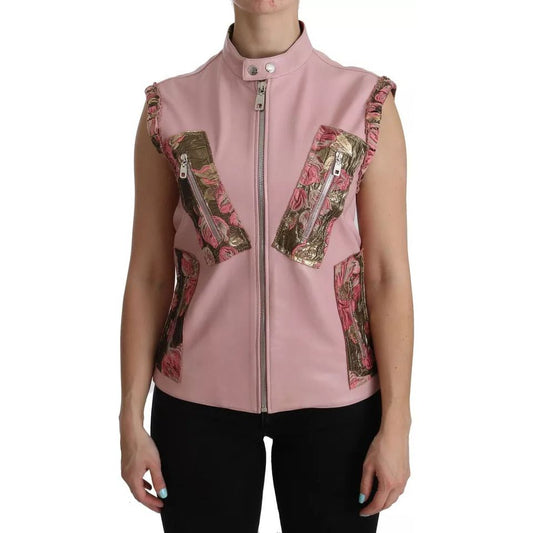 Dolce & Gabbana Pink Leather Sleeveless Vest Jacket Blouse