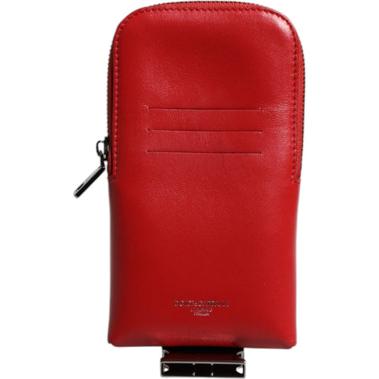 Dolce & Gabbana Red Leather Logo Zip Around Card Holder Wide Strap Wallet (Copy)