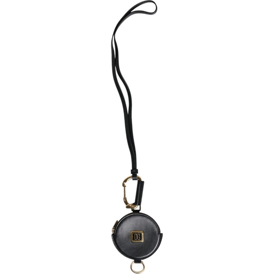 Dolce & Gabbana Black Round Leather DG Logo Coin Purse Lanyard Wallet