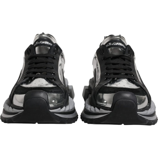 Dolce & Gabbana Black Silver SUPER KING Leather Sneaker Shoes