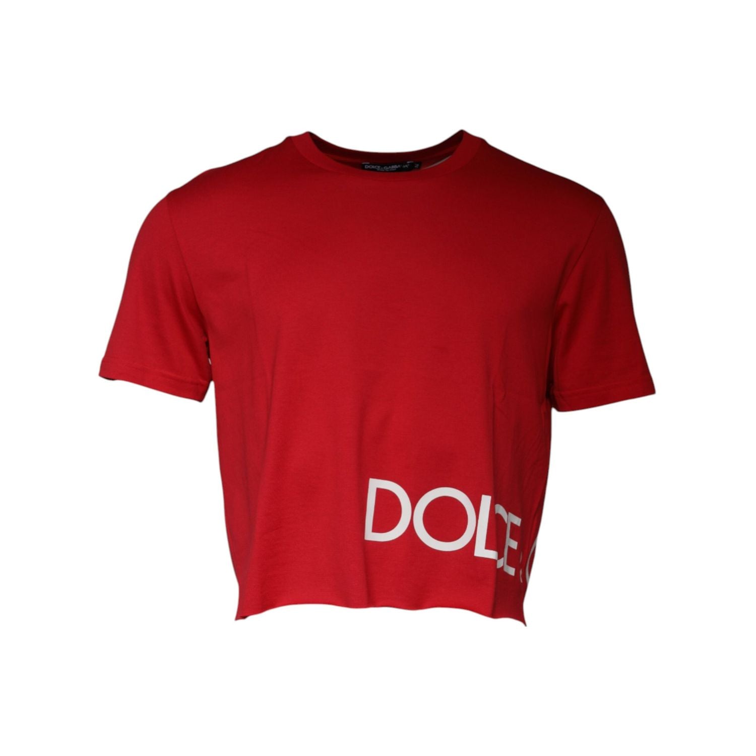 Dolce & Gabbana Red Logo Print Cropped Crew Neck T-shirt