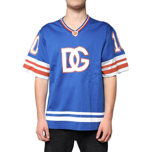 Dolce & Gabbana Blue Logo V-neck Short Sleeve T-shirt