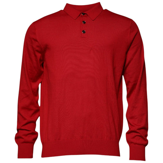 Dolce & Gabbana Red Cashmere Collared Pullover Sweater