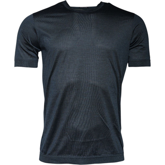 Dolce & Gabbana Dark Blue Silk Crew Neck Short Sleeve T-shirt