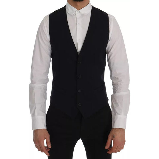 Dolce & Gabbana Blue Waistcoat Wool Stretch STAFF Vest