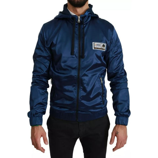 Dolce & Gabbana Blue Zipper Hooded DG Sport Sweater