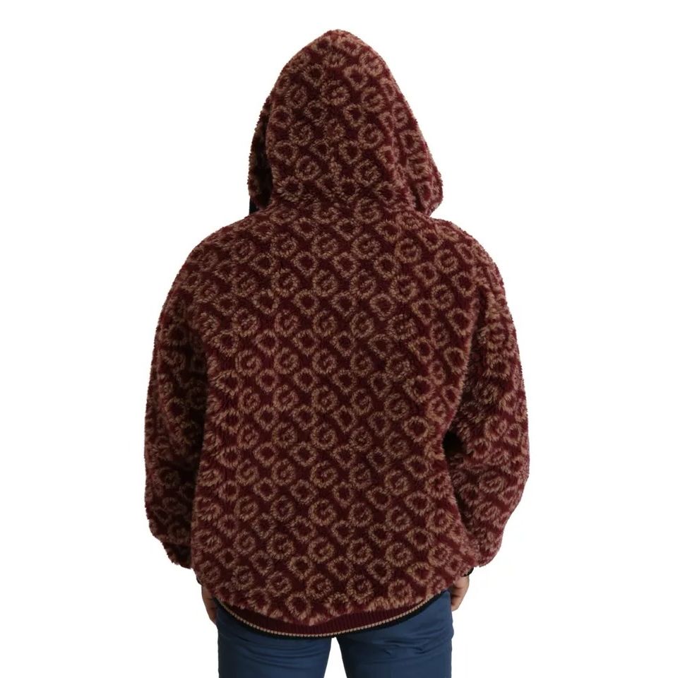 Dolce & Gabbana Red Beige Wool Oversize Hooded Pullover Sweater