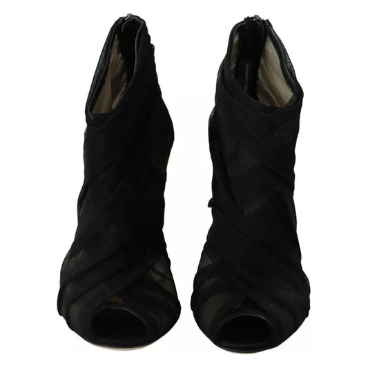 Dolce & Gabbana Black Tulle Ankle Boots Stiletto Heels Shoes