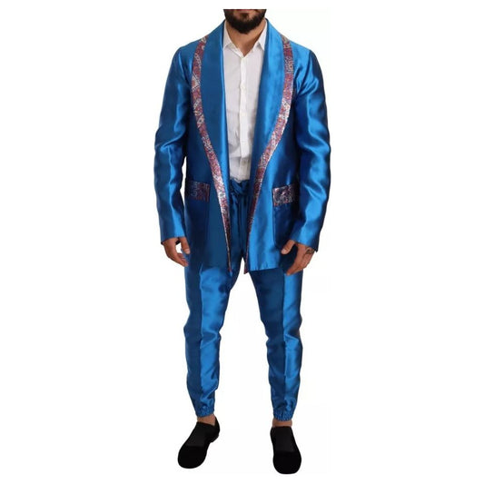 Dolce & Gabbana Blue Jacquard Silk Formal 2 Piece Set Suit