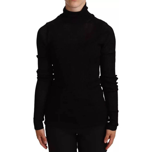 Dolce & Gabbana-Dolce & Gabbana Black Turtleneck Slim Fit Pullover Sweater-1728,67345645728,Black,Clothing,Dolce & Gabbana,IT48 | XL,Material: 98% Viscose 2% Nylon,Preowned / Defect,Sweaters - Women - Clothing,Women,Women - Clothing-TSH6648-48