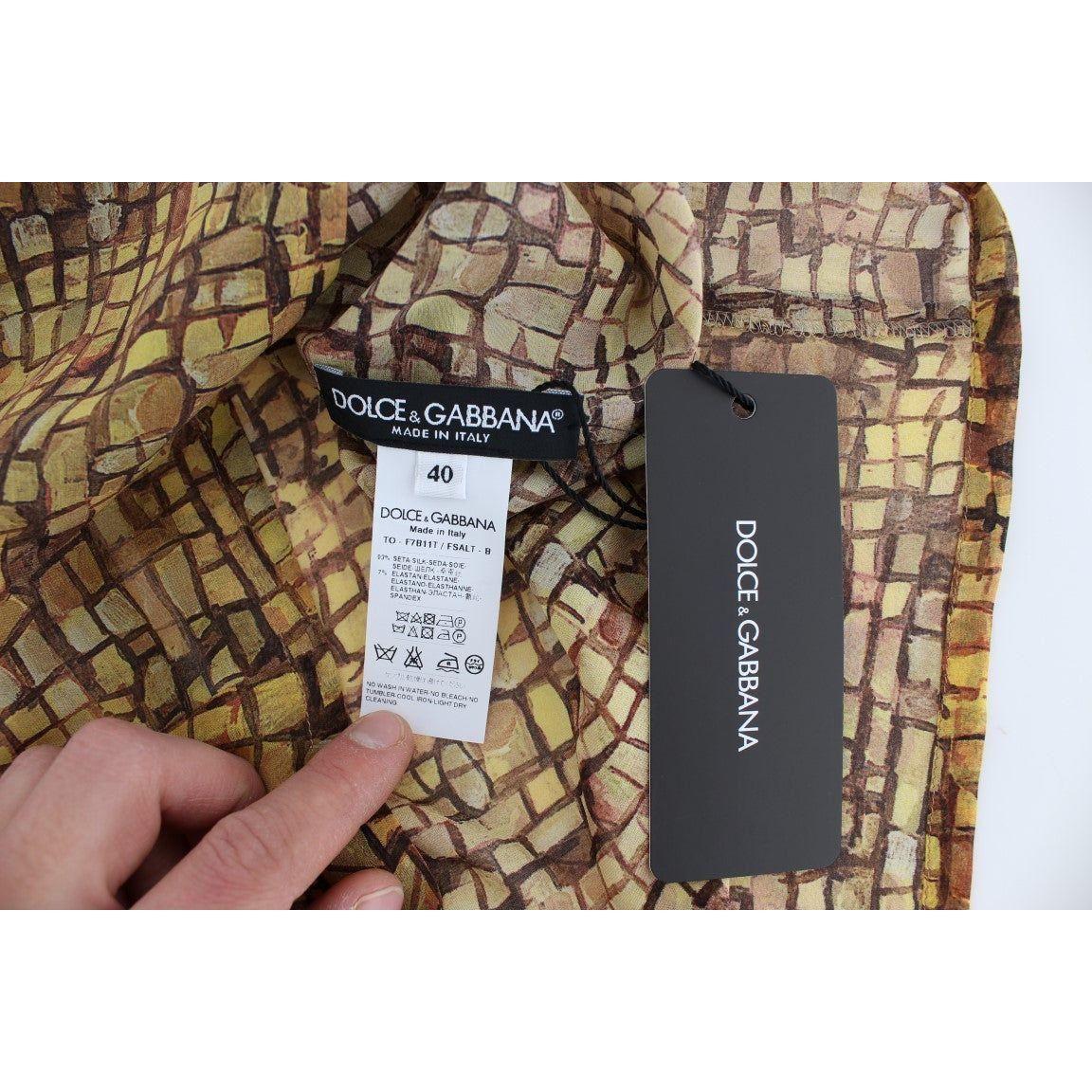 Dolce & Gabbana Multicolor Mosaic Print Silk Blouse T-shirt SIG13190-2