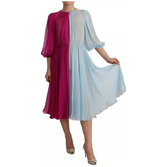 Dolce & Gabbana Fuchsia Light Blue Silk Two Tone Midi Dress