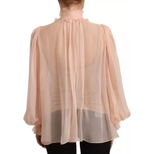 Dolce & Gabbana Light Pink Silk Long Sleeve Ascot Collar Top