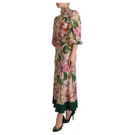 Dolce & Gabbana Pink A-line Sheath Floral Pussy Bow Long Dress