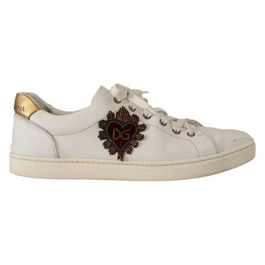Dolce & Gabbana White Leather Heart Low Top Casual Sneakers Shoes