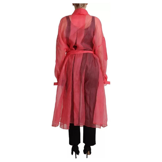 Dolce & Gabbana Pink Silk Organza Belted Coat Jacket
