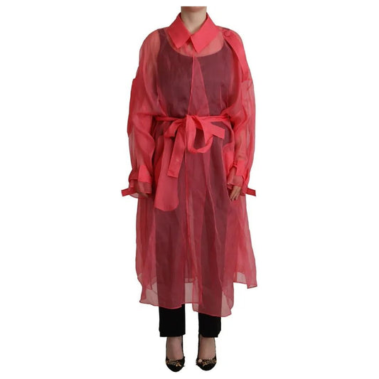 Dolce & Gabbana Pink Silk Organza Belted Coat Jacket