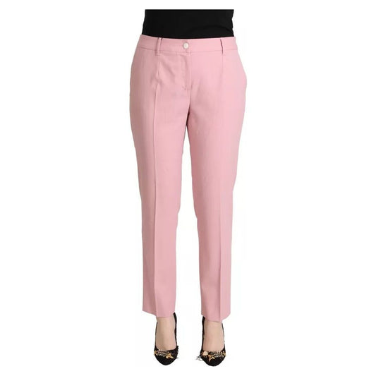 Dolce & Gabbana Pink Wool Mid Waist Tapered Pants